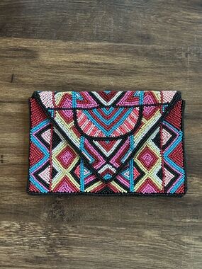 Bcbg Colorful Beaded leather Geometric Clutch